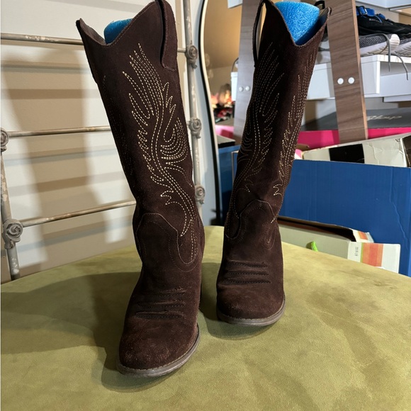 7.5 Womens cowboy knee tall boots very volatile brown brown suede look - Picture 7 of 9
